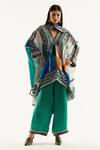 Buy_Rajdeep Ranawat_Multi Color Silk, Satin Geometric V Neck Dalilah Kaftan Tunic And Pant Set_Online_at_Aza_Fashions