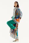 Shop_Rajdeep Ranawat_Green Silk Geometric Band Collar Chanel Printed Tunic_Online_at_Aza_Fashions