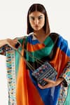 Rajdeep Ranawat_Multi Color Silk Printed Geometric Montijo Kaftan Tunic And Pant Set  _at_Aza_Fashions