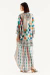 Shop_Rajdeep Ranawat_Grey Silk, Satin Geometric Band Collar Nylla Tunic And Flared Pant Set _at_Aza_Fashions