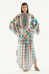 Buy_Rajdeep Ranawat_Grey Silk, Satin Geometric Band Collar Nylla Tunic And Flared Pant Set _Online_at_Aza_Fashions
