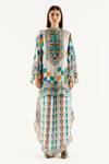 Shop_Rajdeep Ranawat_Grey Silk, Satin Geometric Band Collar Nylla Tunic And Flared Pant Set _Online_at_Aza_Fashions