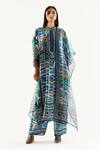 Rajdeep Ranawat_Multi Color Silk, Satin Geometric Band Collar Ghazala Printed Tunic And Pant Set_Online_at_Aza_Fashions