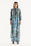 Buy_Rajdeep Ranawat_Multi Color Silk, Satin Geometric Band Collar Ghazala Printed Tunic And Pant Set_at_Aza_Fashions
