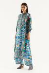 Buy_Rajdeep Ranawat_Multi Color Silk, Satin Geometric Band Collar Ghazala Printed Tunic And Pant Set_Online_at_Aza_Fashions