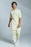 Buy_S&N by Shantnu Nikhil_Yellow Cotton Plain Pleated Draped Pant _at_Aza_Fashions