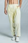 Shop_S&N by Shantnu Nikhil_Yellow Cotton Plain Pleated Draped Pant _at_Aza_Fashions