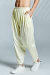 S&N by Shantnu Nikhil_Yellow Cotton Plain Pleated Draped Pant _Online_at_Aza_Fashions