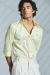 S&N by Shantnu Nikhil_Yellow Cotton Plain Slim Fit Shirt_Online_at_Aza_Fashions