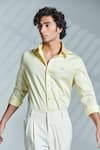 Buy_S&N by Shantnu Nikhil_Yellow Cotton Plain Slim Fit Shirt_Online_at_Aza_Fashions