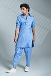 Buy_S&N by Shantnu Nikhil_Blue Cotton Crested Short Kurta_at_Aza_Fashions