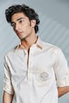 S&N by Shantnu Nikhil_Pink Cotton Embroidered Crest Kurta _at_Aza_Fashions