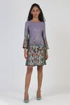 Buy_Geisha Designs_Purple Viscose Cacti Garden Sequin Shift Dress_at_Aza_Fashions