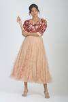 Buy_Geisha Designs_Peach Polyester Ruffle Midi Skirt_at_Aza_Fashions