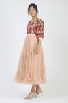 Geisha Designs_Peach Polyester Ruffle Midi Skirt_Online_at_Aza_Fashions