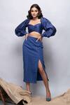 Buy_Kalakaari By Sagarika_Blue Silk Puffed Sleeve Crop Top And Skirt Set_at_Aza_Fashions