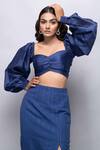 Buy_Kalakaari By Sagarika_Blue Silk Puffed Sleeve Crop Top And Skirt Set_Online_at_Aza_Fashions