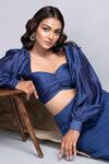 Kalakaari By Sagarika_Blue Silk Puffed Sleeve Crop Top And Skirt Set_at_Aza_Fashions