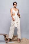 Kalakaari By Sagarika_White Silk Striped Sweetheart Neck Knotted Crop Top And Pant Set _Online_at_Aza_Fashions