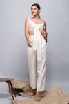 Buy_Kalakaari By Sagarika_White Silk Striped Sweetheart Neck Knotted Crop Top And Pant Set _Online_at_Aza_Fashions