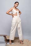 Shop_Kalakaari By Sagarika_White Silk Striped Sweetheart Neck Knotted Crop Top And Pant Set _Online_at_Aza_Fashions