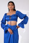 Buy Kalakaari By Sagarika Blue Crepe, Modal Silk Plain Sweetheart Neck Pleated Blouse And Draped Skirt Set Online at Aza Fashions Buy_Kalakaari By Sagarika_Blue Crepe, Modal Silk Plain Sweetheart Neck Pleated Blouse And Draped Skirt Set _Online_at_Aza_Fashions