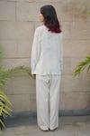 Shop_Tahweave_White Handloom Cotton Hand Printed Checkered Straight Collar Shirt _at_Aza_Fashions