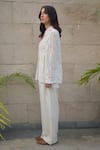 Tahweave_White Handloom Cotton Hand Printed Checkered Straight Collar Shirt _Online_at_Aza_Fashions