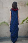Shop_Tahweave_Blue Muslin Hand Printed Striped Round Cowl Dress_at_Aza_Fashions