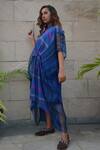 Tahweave_Blue Cotton Silk Hand Printed Striped Round Embroidered Kaftan _Online_at_Aza_Fashions