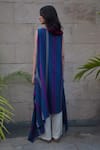 Shop_Tahweave_Blue Cotton Silk Hand Printed Striped Boat Neck Asymmetric Kurta _at_Aza_Fashions