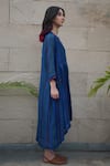 Tahweave_Blue Muslin Hand Printed Striped Round High Low Kurta _Online_at_Aza_Fashions