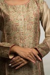 Turaja_Beige Pure Chanderi Embroidered Paisley Round Kurta _Online_at_Aza_Fashions