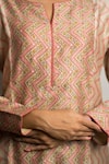 Turaja_Beige Pure Chanderi Embroidered Chevron Notched Printed Kurta _Online_at_Aza_Fashions