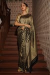 Buy_Turaja_Black Pure Crepe Woven Zari Work Paisley Brocade Saree With Running Blouse _at_Aza_Fashions