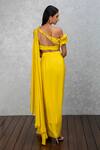 Shop_Isha Gupta Tayal_Yellow Satin Silk Cutdana Work One Shoulder Draped Top And Skirt Set _at_Aza_Fashions