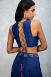Shop_ISHA GUPTA TAYAL_Blue Chiffon Silk Dabka And Cutdana Work Halter Neck Top & Overlay Pant Set _at_Aza_Fashions