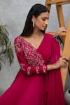 Buy_ISHA GUPTA TAYAL_Pink Silk, Georgette Cutdana, Floral, Beads, Dabka V Neck Draped Sleeve Gown _Online_at_Aza_Fashions