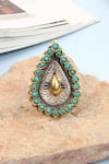Buy_Sangeeta Boochra_Silver Plated Stones Handcrafted Teardrop Ring _at_Aza_Fashions