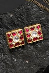 Buy_Sangeeta Boochra_Gold Plated Stones Handcrafted Square Studs _at_Aza_Fashions