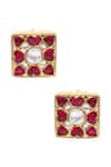 Shop_Sangeeta Boochra_Gold Plated Stones Handcrafted Square Studs _at_Aza_Fashions