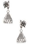 Shop_Sangeeta Boochra_Silver Plated Handcrafted Carved Jhumkas _at_Aza_Fashions