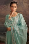 Buy_Ajiesh Oberoi_Green Cotton Silk And Organza Embroidery Gota Patti Round Dhaani Kurta Pant Set _Online_at_Aza_Fashions