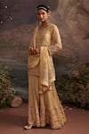 Buy_Ajiesh Oberoi_Gold Dupion Silk And Organza Embroidery Gota Patti Round Rabiya Kurta Sharara Set _Online_at_Aza_Fashions