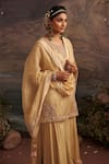 Shop_Ajiesh Oberoi_Gold Dupion Silk And Organza Embroidery Gota Patti Round Rabiya Kurta Sharara Set _Online_at_Aza_Fashions