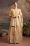 Buy_Ajiesh Oberoi_Gold Dupion Silk And Organza Embroidery Gota Patti Round Rabiya Kurta Sharara Set _at_Aza_Fashions