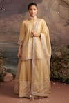 Buy_Ajiesh Oberoi_Gold Dupion Silk And Organza Embroidery Gota Patti Round Rabiya Kurta Sharara Set _Online_at_Aza_Fashions