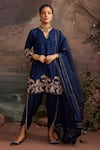 Ajiesh Oberoi_Blue Dupion Silk Embroidery Gota Patti Notched Palak Short Kurta Dhoti Pant Set _Online_at_Aza_Fashions