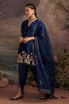 Buy_Ajiesh Oberoi_Blue Dupion Silk Embroidery Gota Patti Notched Palak Short Kurta Dhoti Pant Set _Online_at_Aza_Fashions