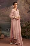 Ajiesh Oberoi_Pink Georgette And Rayon Beads & Sequin, Gota Charul Embroidered Kurta Pant Set _Online_at_Aza_Fashions